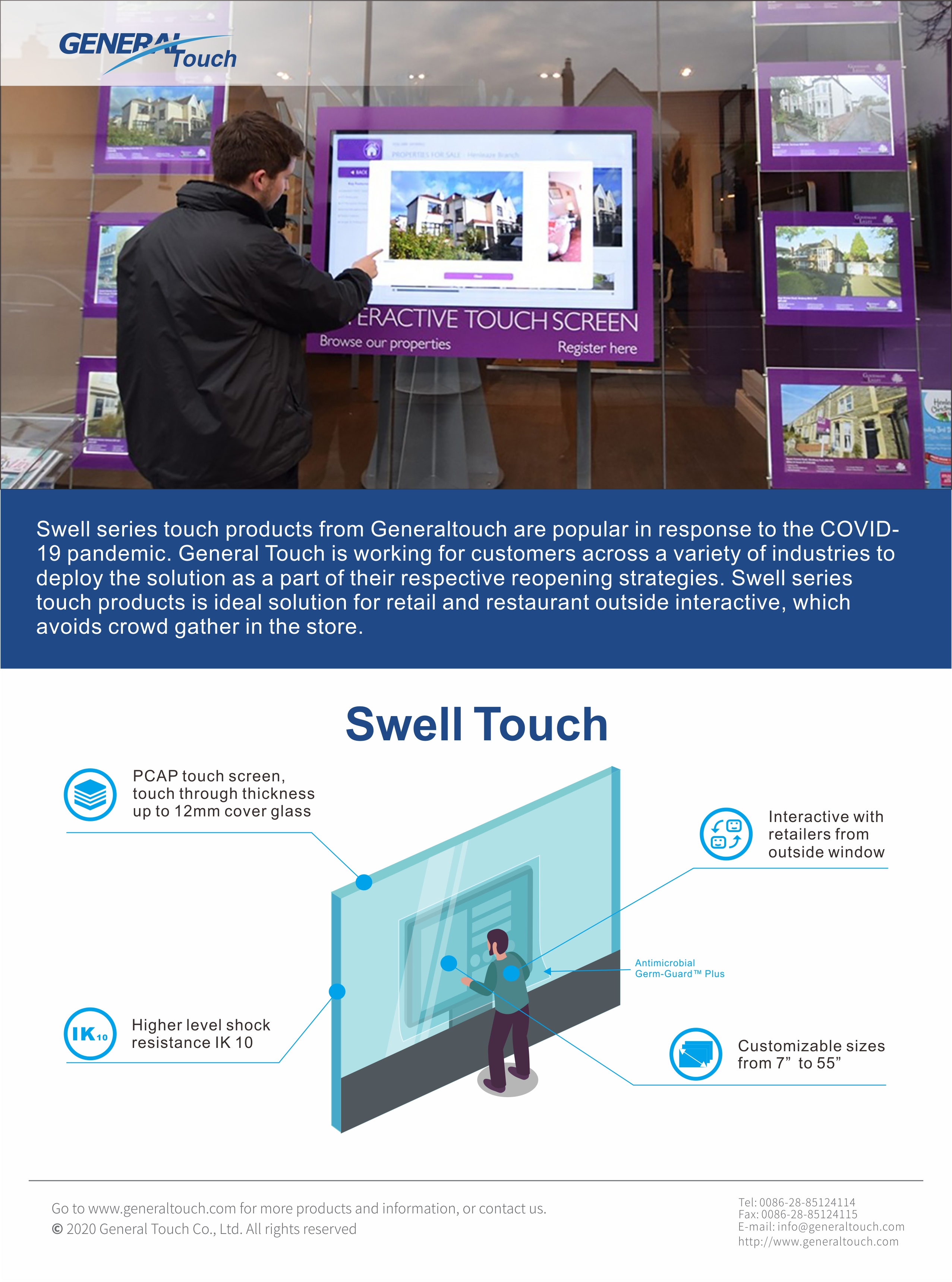 Swell series touch products from Generaltouch are popular in response to the COVID-19 pandemic